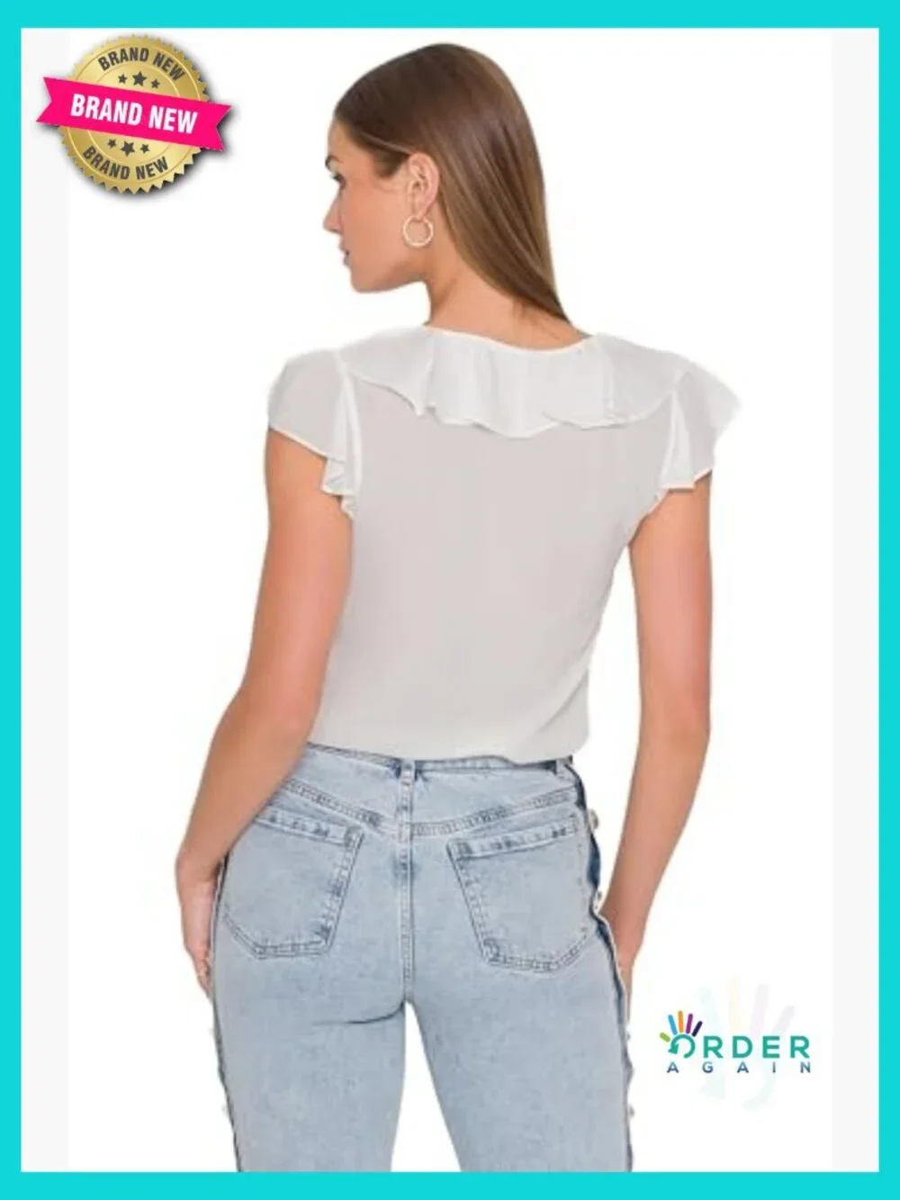 Georgette Blouse Romantic Ruffle Sleeves V-Neck Pullover Feminine Chic